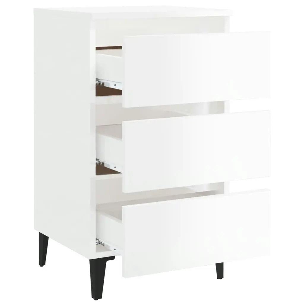 Bed Cabinet with Metal Legs 2 pcs High Gloss White 40x35x69 cm 805918