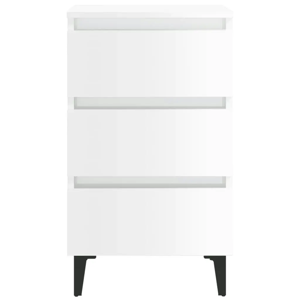 Bed Cabinet with Metal Legs 2 pcs High Gloss White 40x35x69 cm 805918