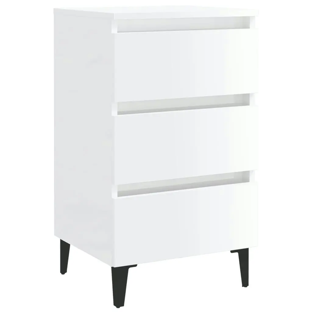 Bed Cabinet with Metal Legs 2 pcs High Gloss White 40x35x69 cm 805918