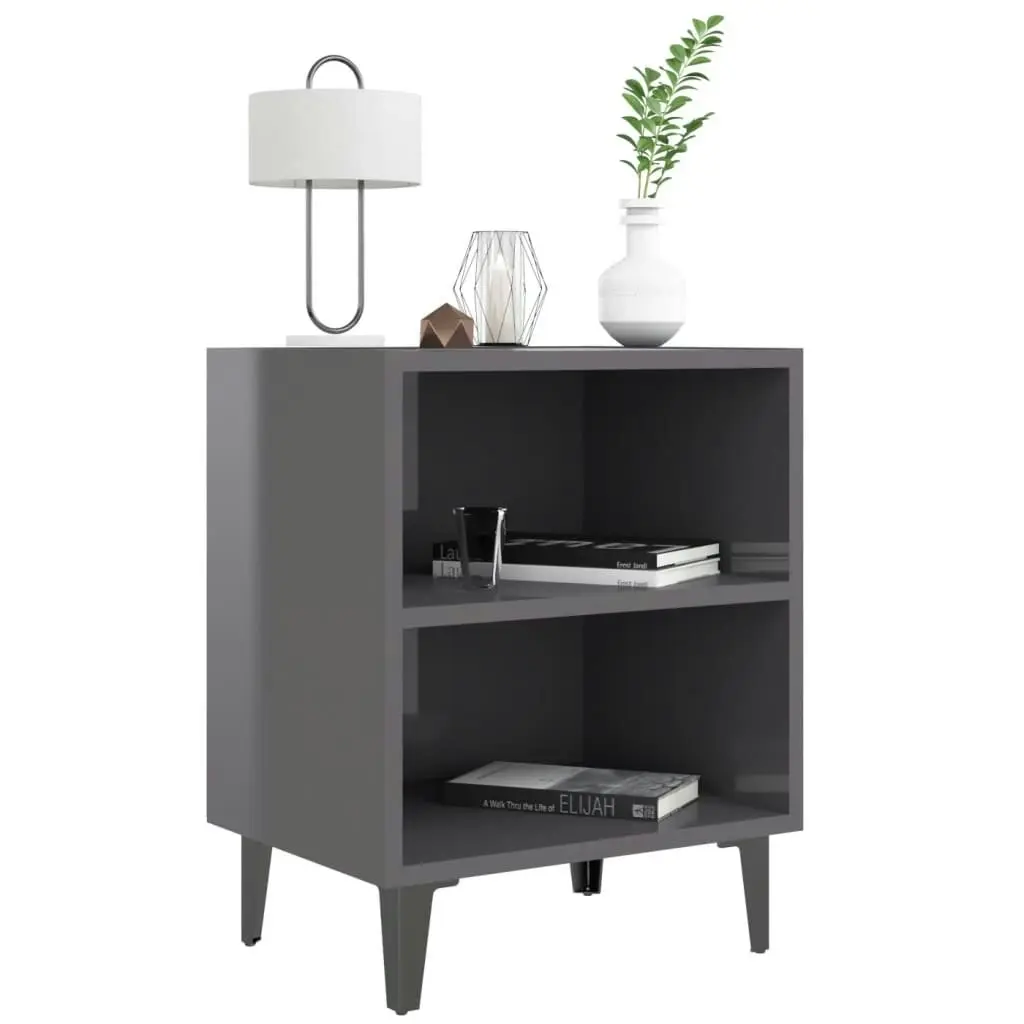 Bed Cabinet with Metal Legs High Gloss Grey 40x30x50 cm 805813