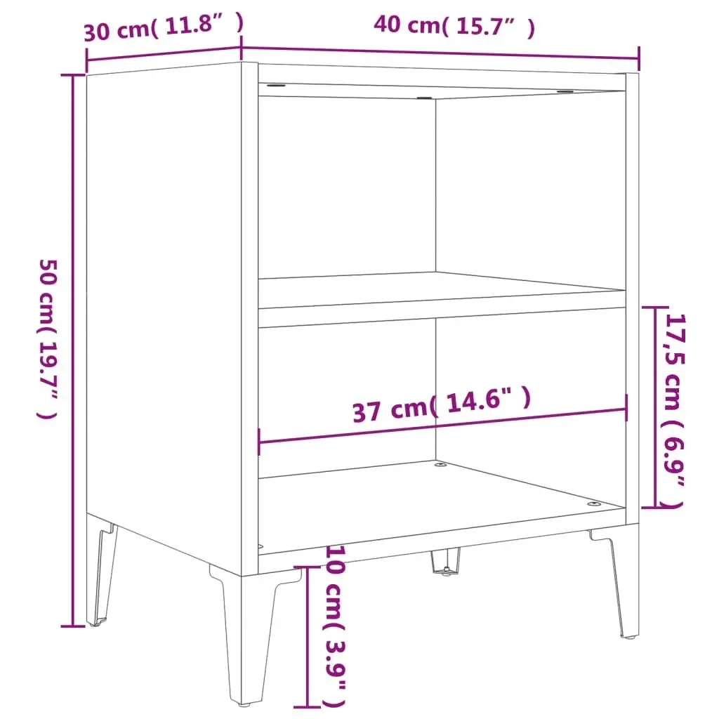 Bed Cabinet with Metal Legs High Gloss Grey 40x30x50 cm 805813