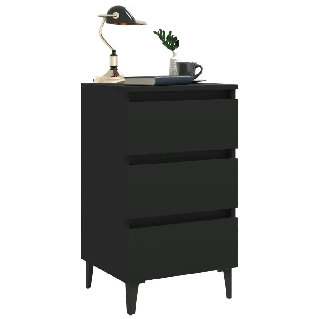 Bed Cabinet with Metal Legs Black 40x35x69 cm 805907