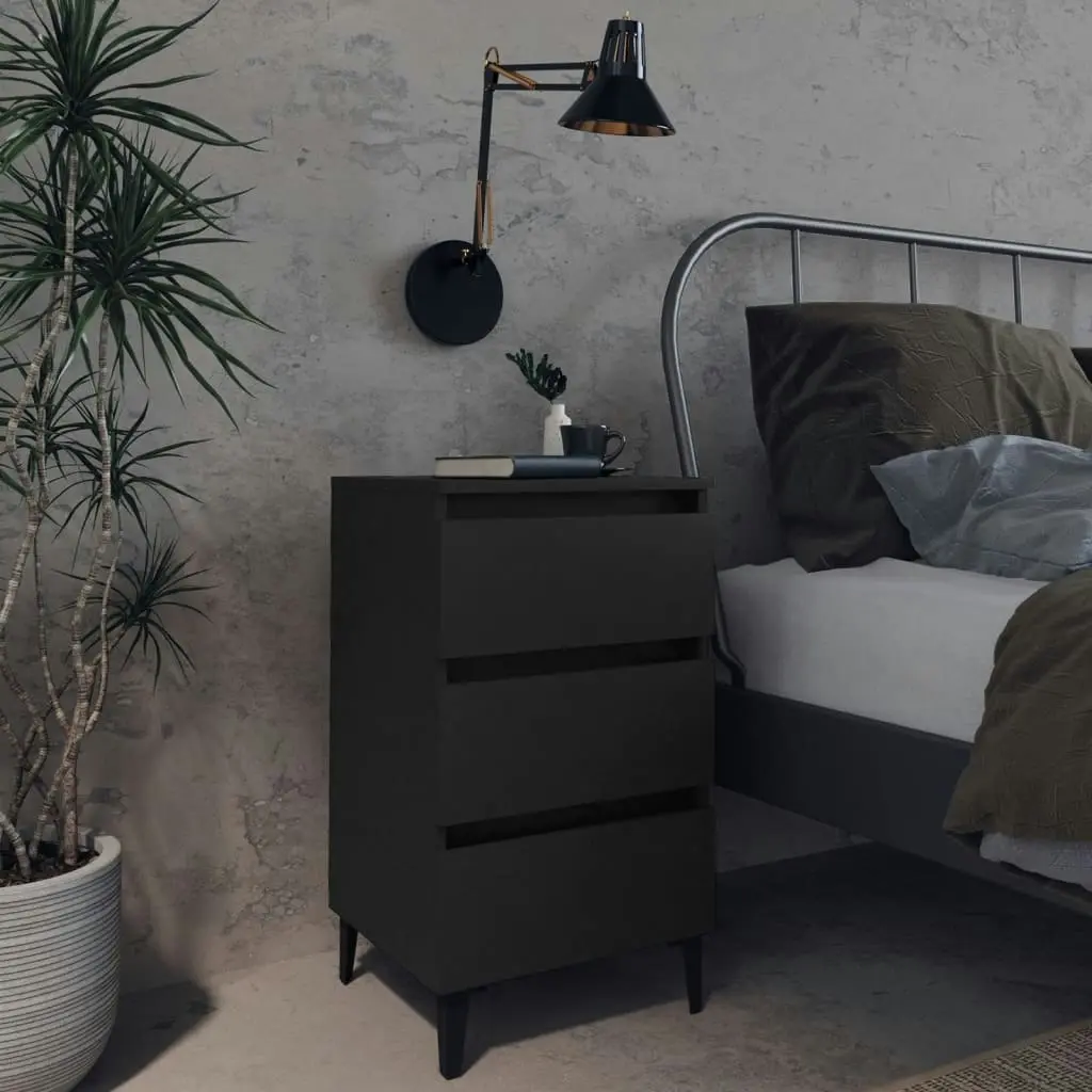 Bed Cabinet with Metal Legs Black 40x35x69 cm 805907