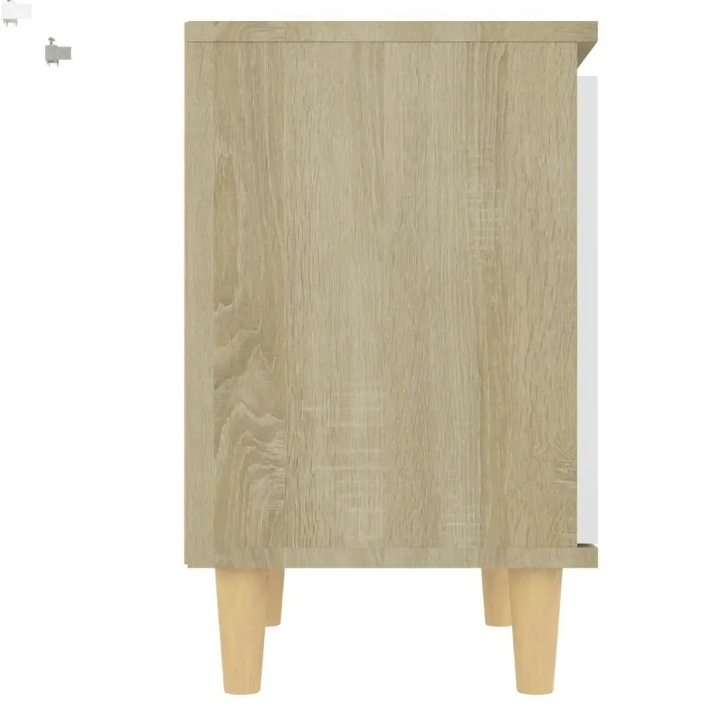 Bed Cabinet with Solid Wood Legs Sonoma Oak & White 40x30x50cm 805825