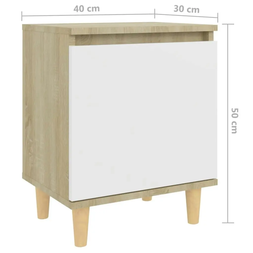 Bed Cabinet with Solid Wood Legs Sonoma Oak & White 40x30x50cm 805825