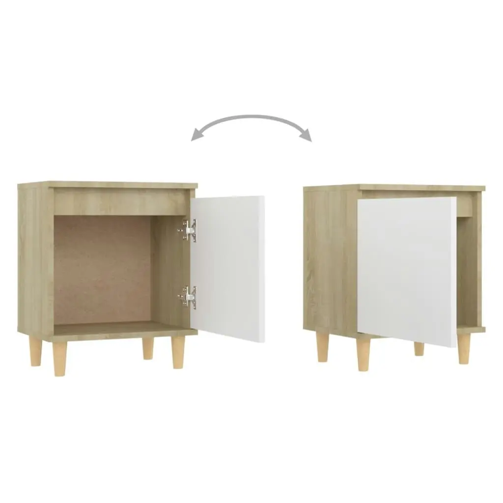 Bed Cabinet with Solid Wood Legs Sonoma Oak & White 40x30x50cm 805825