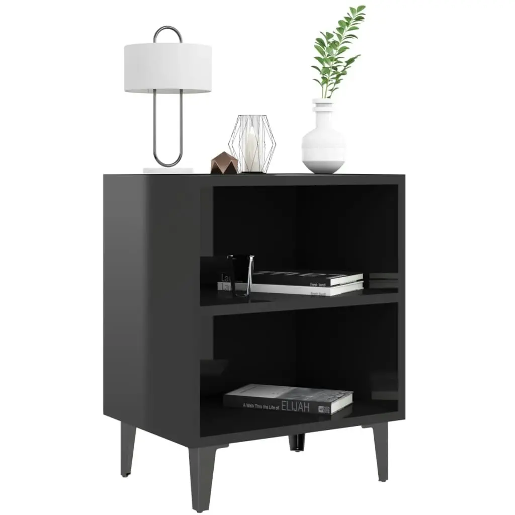 Bed Cabinet with Metal Legs High Gloss Black 40x30x50 cm 805811