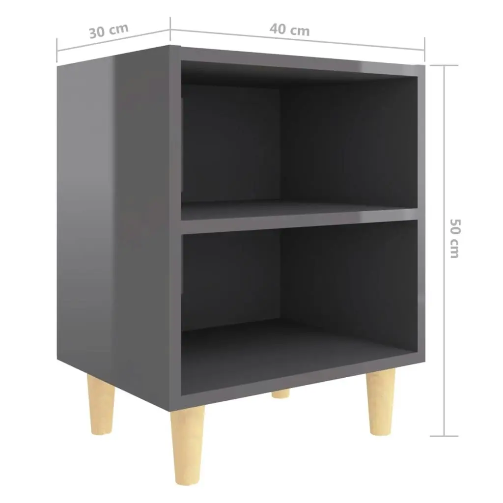 Bed Cabinet with Solid Wood Legs High Gloss Grey 40x30x50 cm 805795