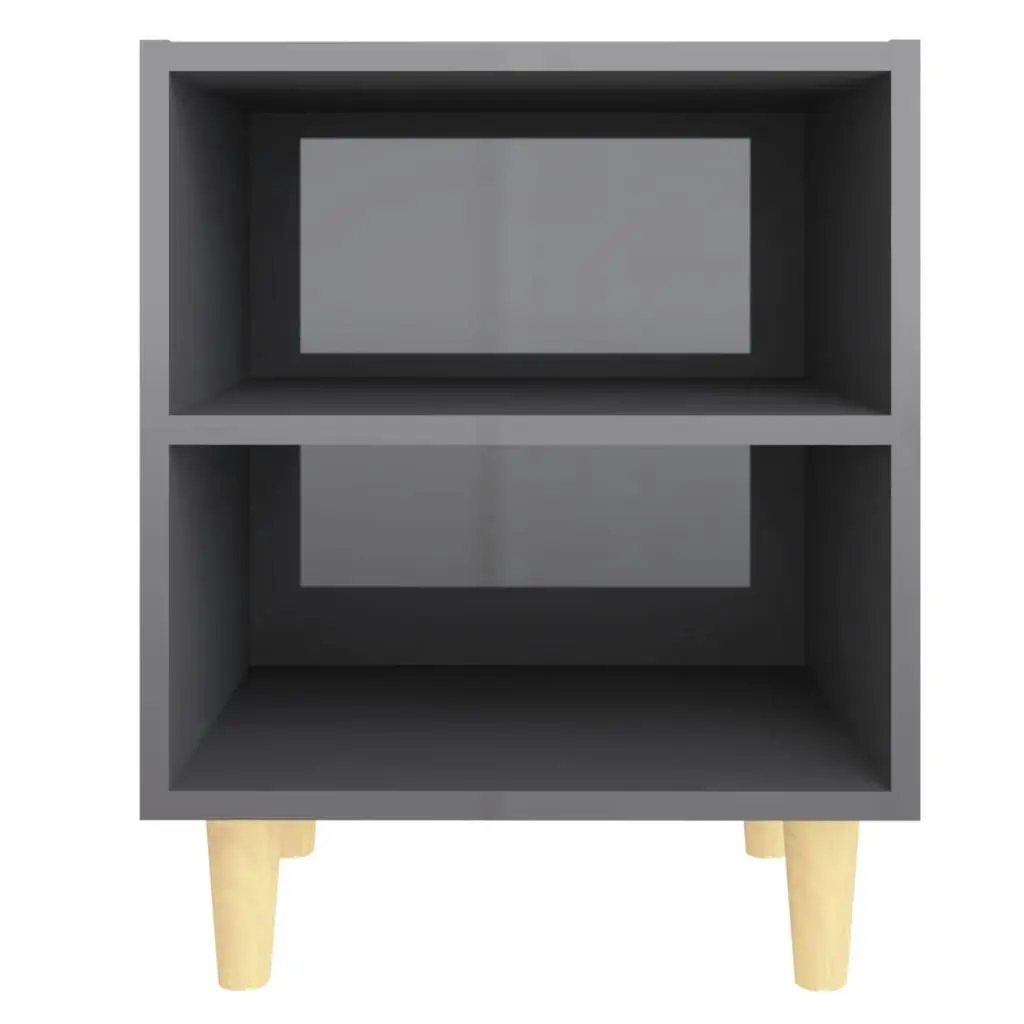 Bed Cabinet with Solid Wood Legs High Gloss Grey 40x30x50 cm 805795