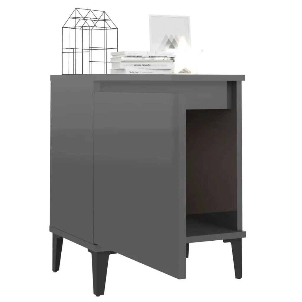 Bed Cabinet with Metal Legs High Gloss Grey 805850