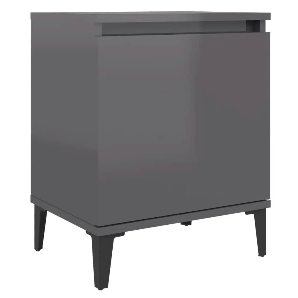 Bed Cabinet with Metal Legs High Gloss Grey 805850