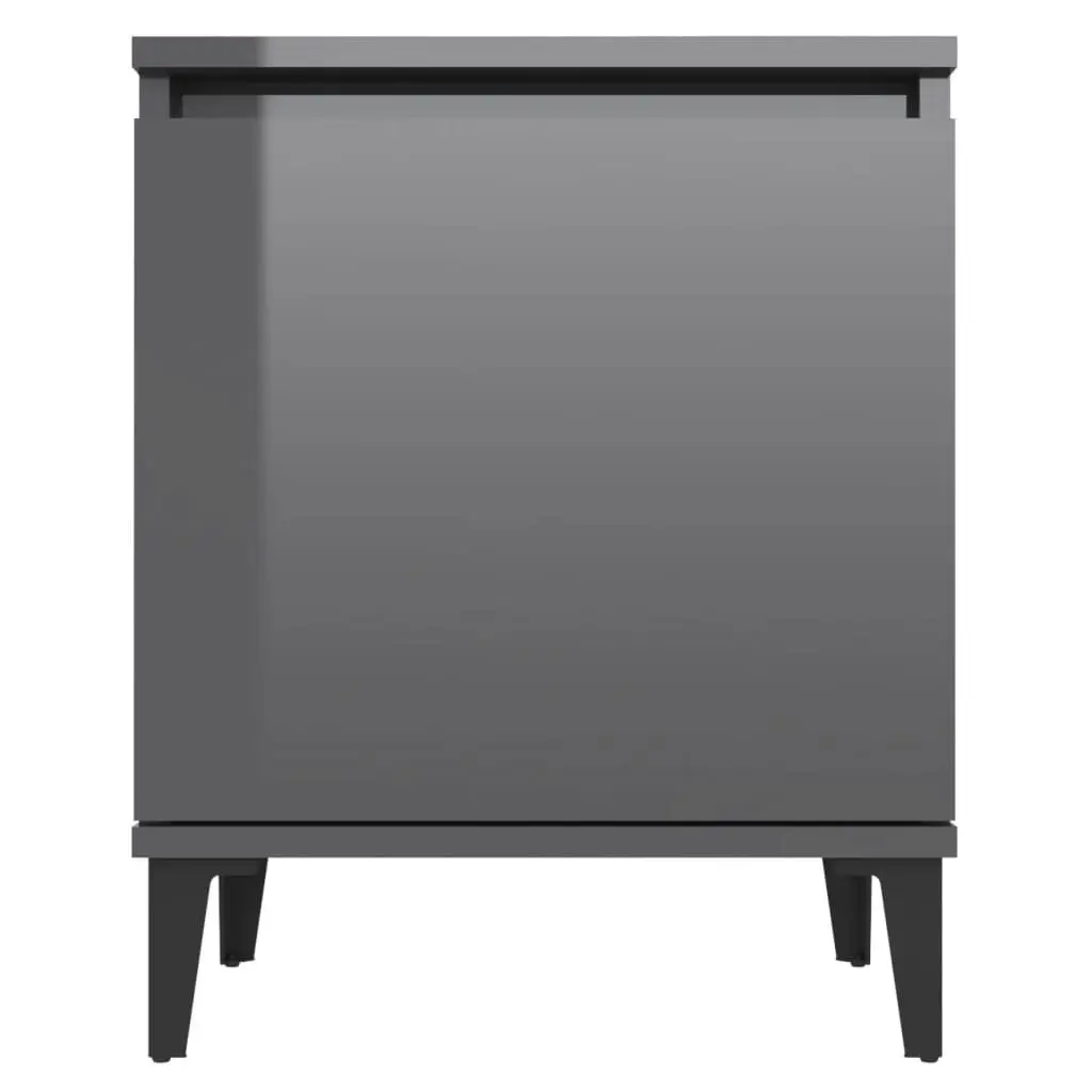 Bed Cabinet with Metal Legs High Gloss Grey 805850