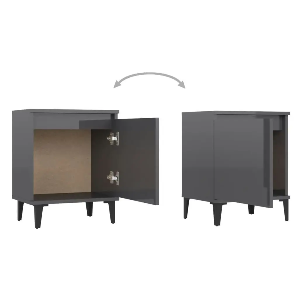 Bed Cabinet with Metal Legs High Gloss Grey 805850