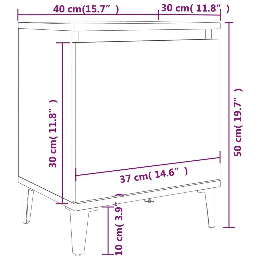 Bed Cabinet with Metal Legs White 40x30x50 cm 805834