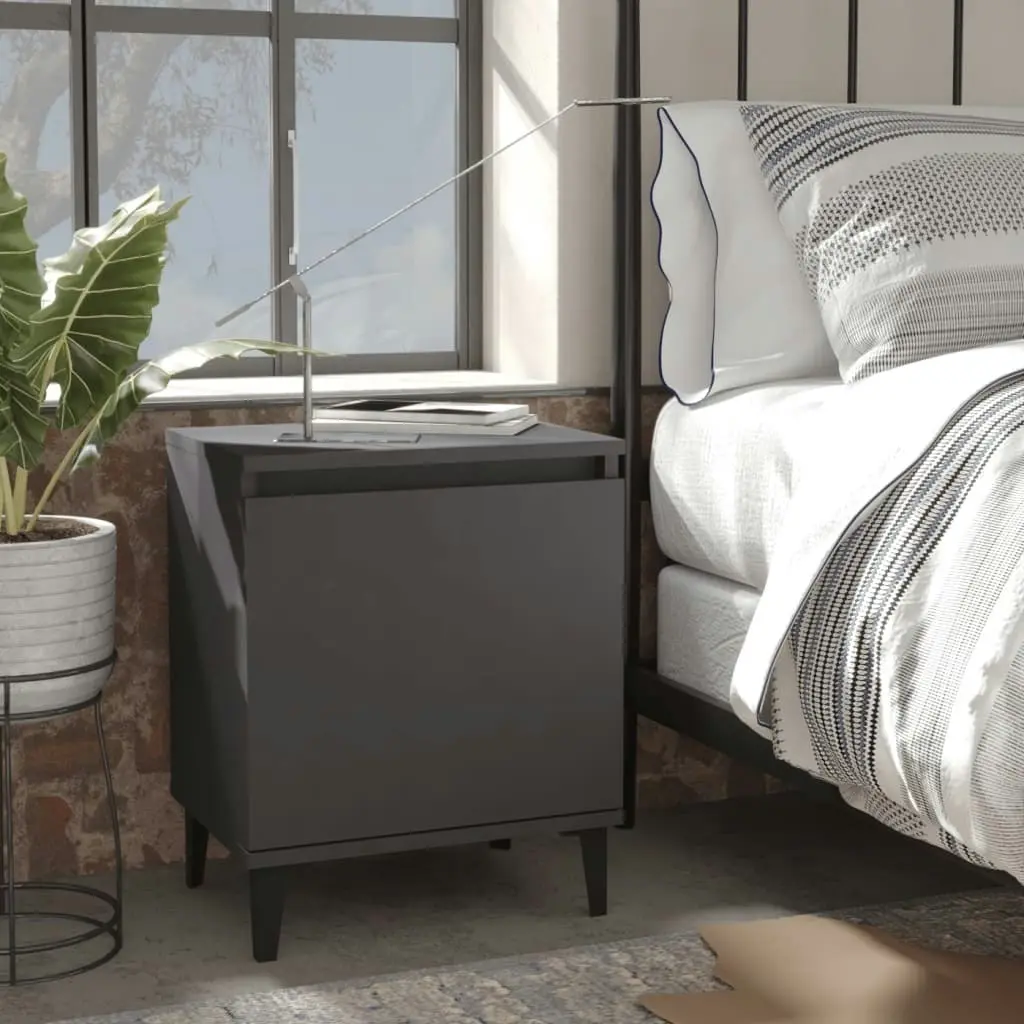 Bed Cabinet with Metal Legs Grey 805838