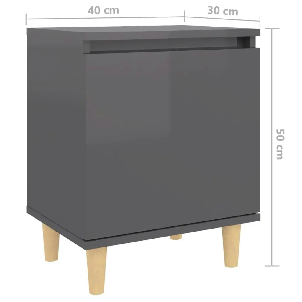 Bed Cabinet with Solid Wood Legs High Gloss Grey 40x30x50 cm 805831