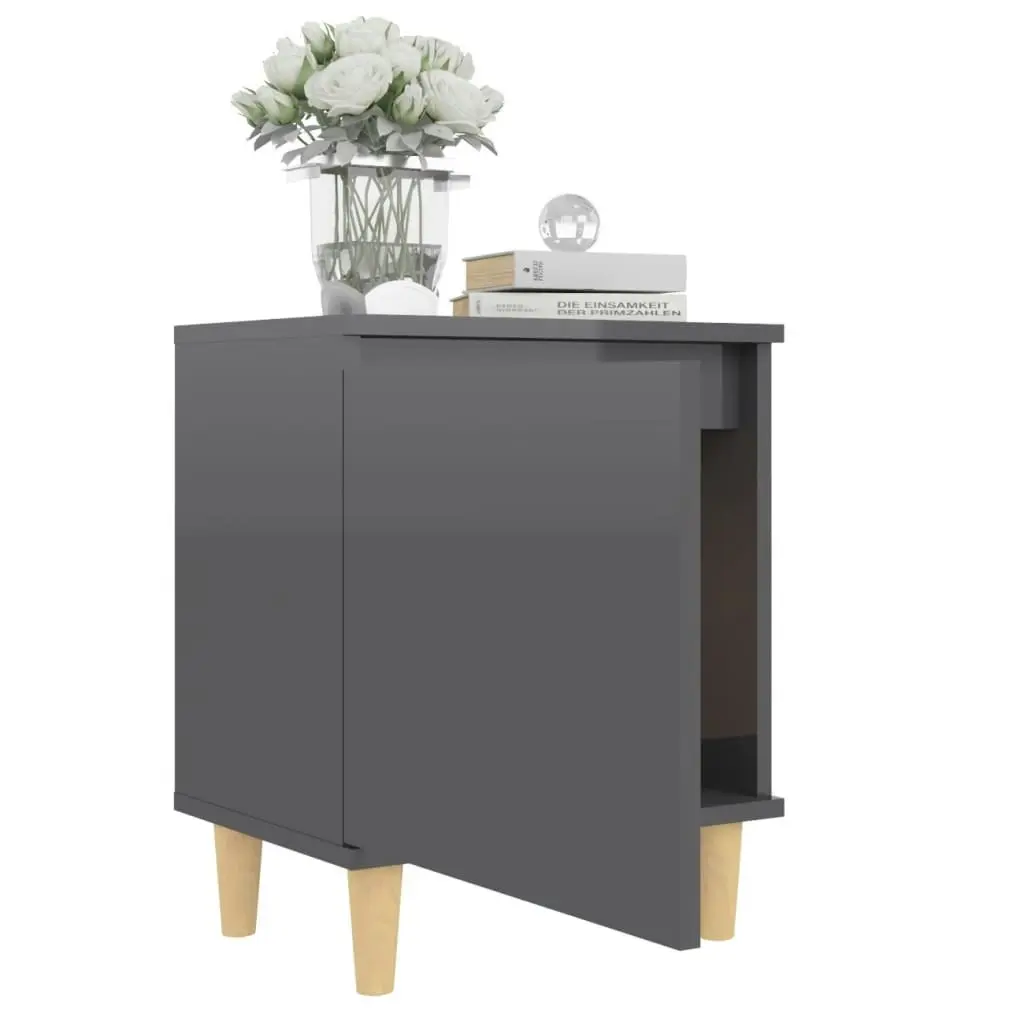 Bed Cabinet with Solid Wood Legs High Gloss Grey 40x30x50 cm 805831