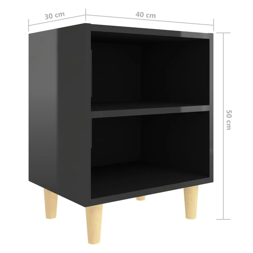 Bed Cabinets Solid Wood Legs 2 pcs High Gloss Black 40x30x50 cm 805794