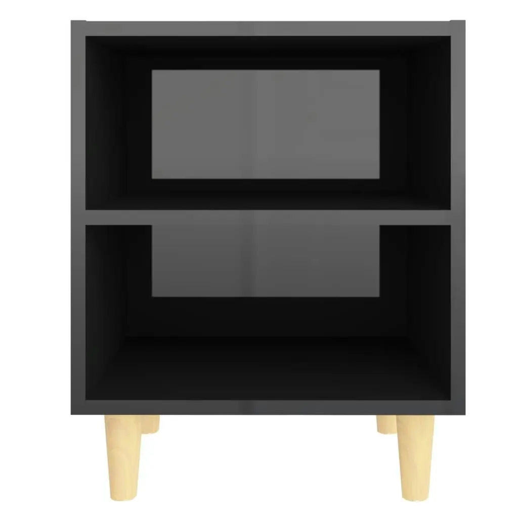 Bed Cabinets Solid Wood Legs 2 pcs High Gloss Black 40x30x50 cm 805794