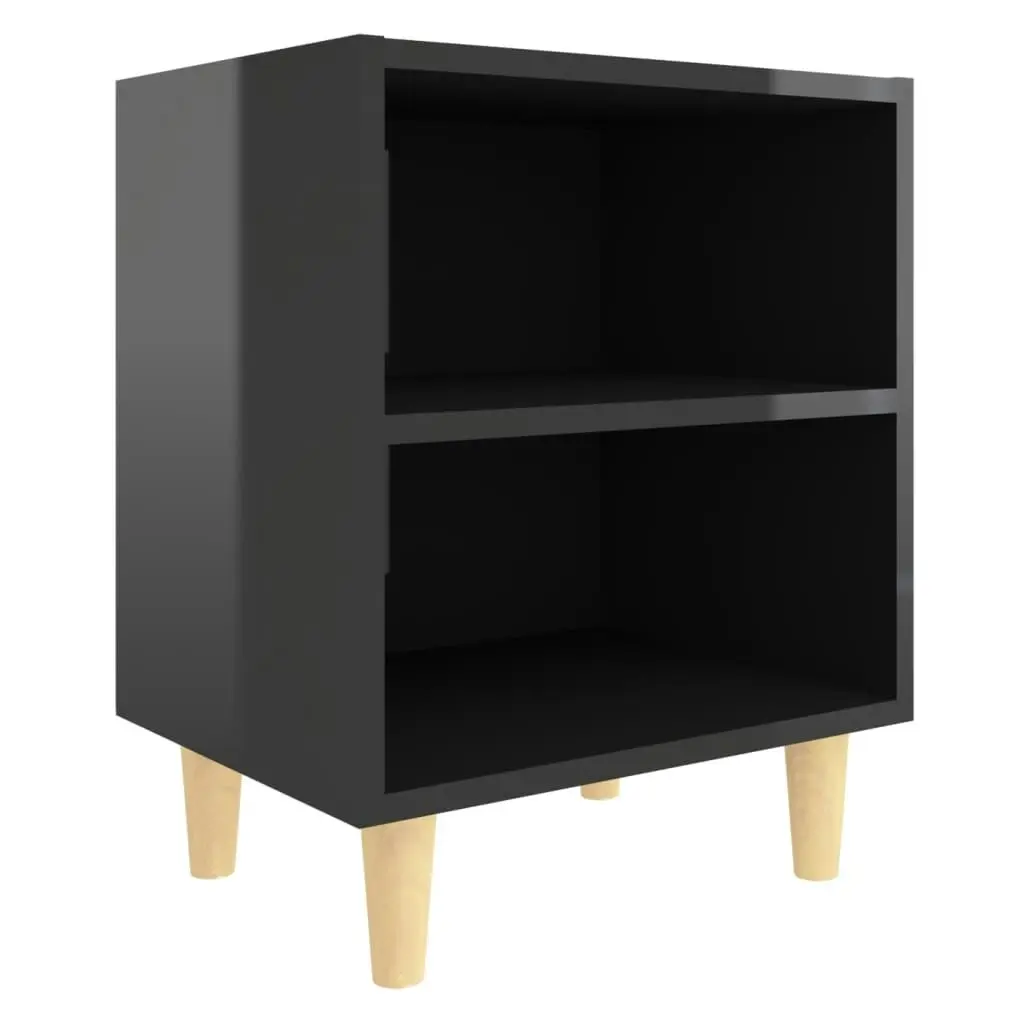 Bed Cabinets Solid Wood Legs 2 pcs High Gloss Black 40x30x50 cm 805794