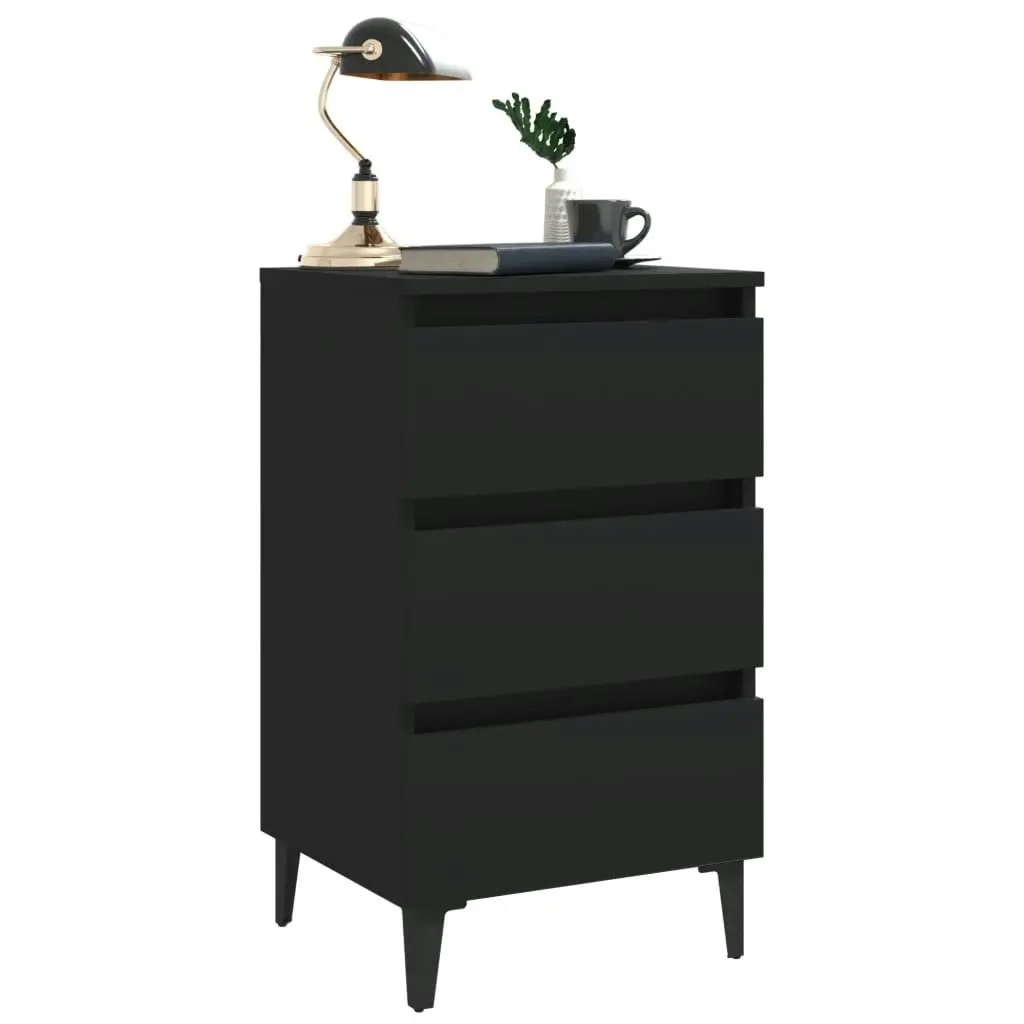 Bed Cabinet with Metal Legs 2 pcs Black 40x35x69 cm 805908