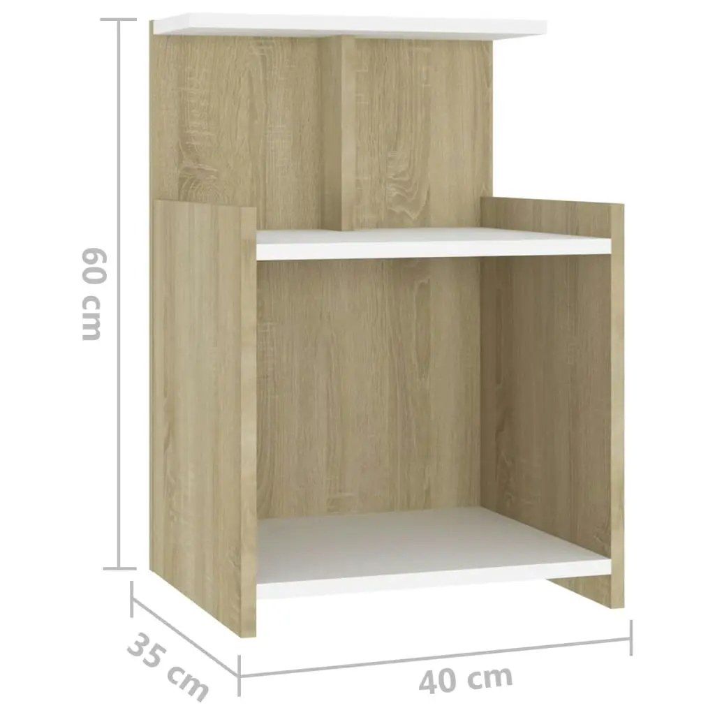 Bed Cabinet White and Sonoma Oak 40x35x60 cm Engineered Wood 806185