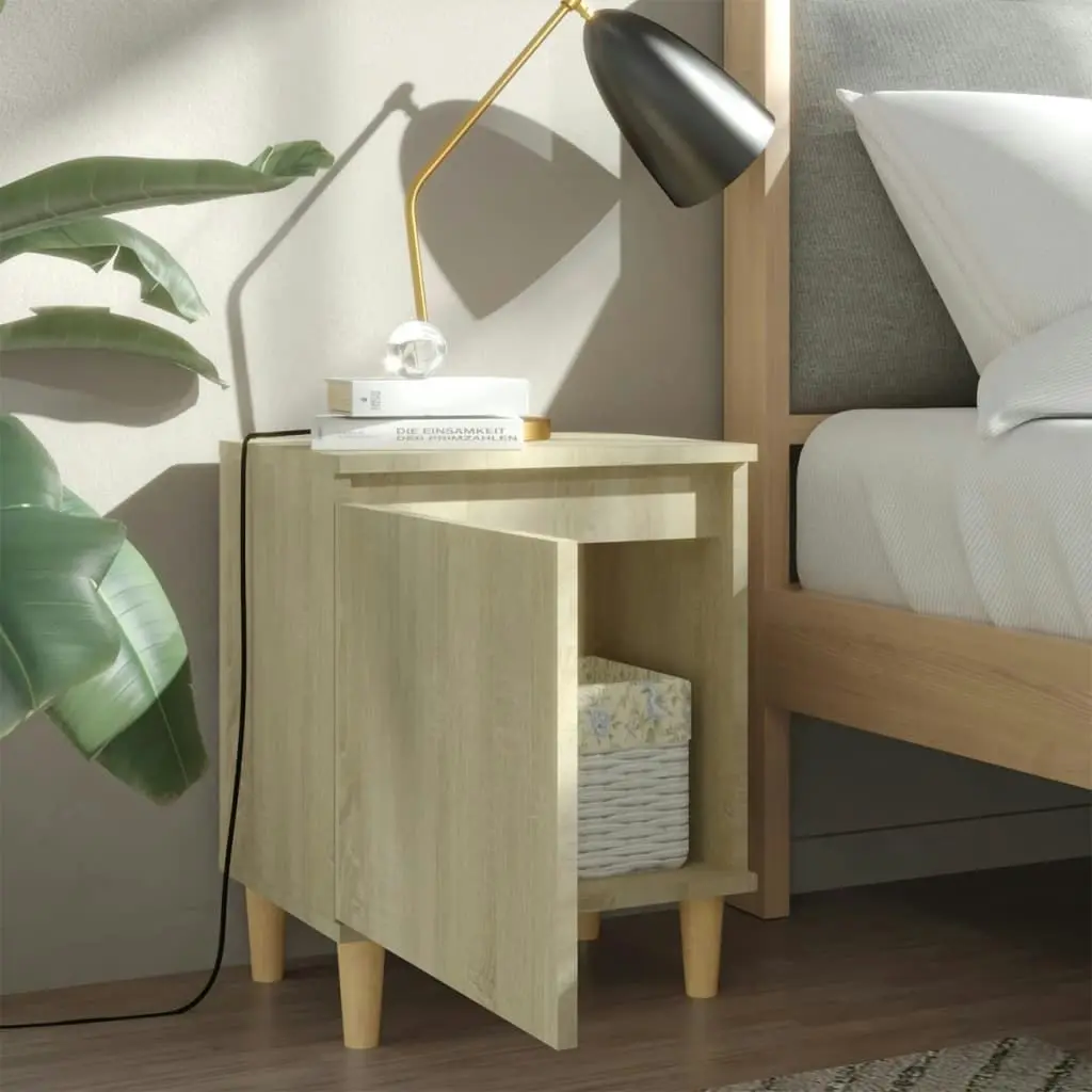 Bed Cabinet with Solid Wood Legs Sonoma Oak 40x30x50 cm 805821