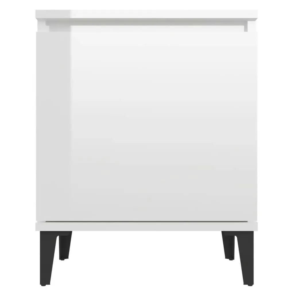 Bed Cabinet with Metal Legs High Gloss White 805846