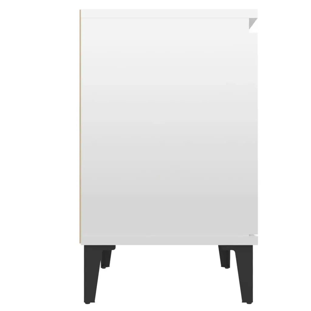 Bed Cabinet with Metal Legs High Gloss White 805846