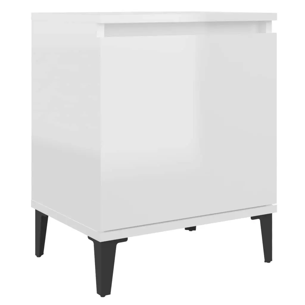 Bed Cabinet with Metal Legs High Gloss White 805846