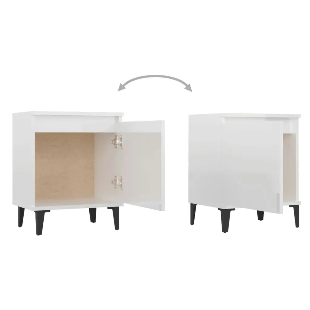 Bed Cabinet with Metal Legs High Gloss White 805846