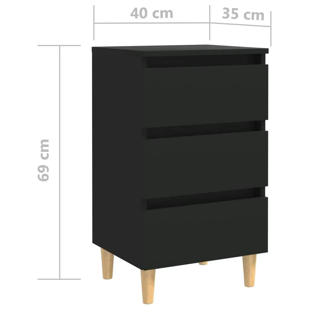 Bed Cabinets with Solid Wood Legs 2 pcs Black 40x35x69 cm 805890