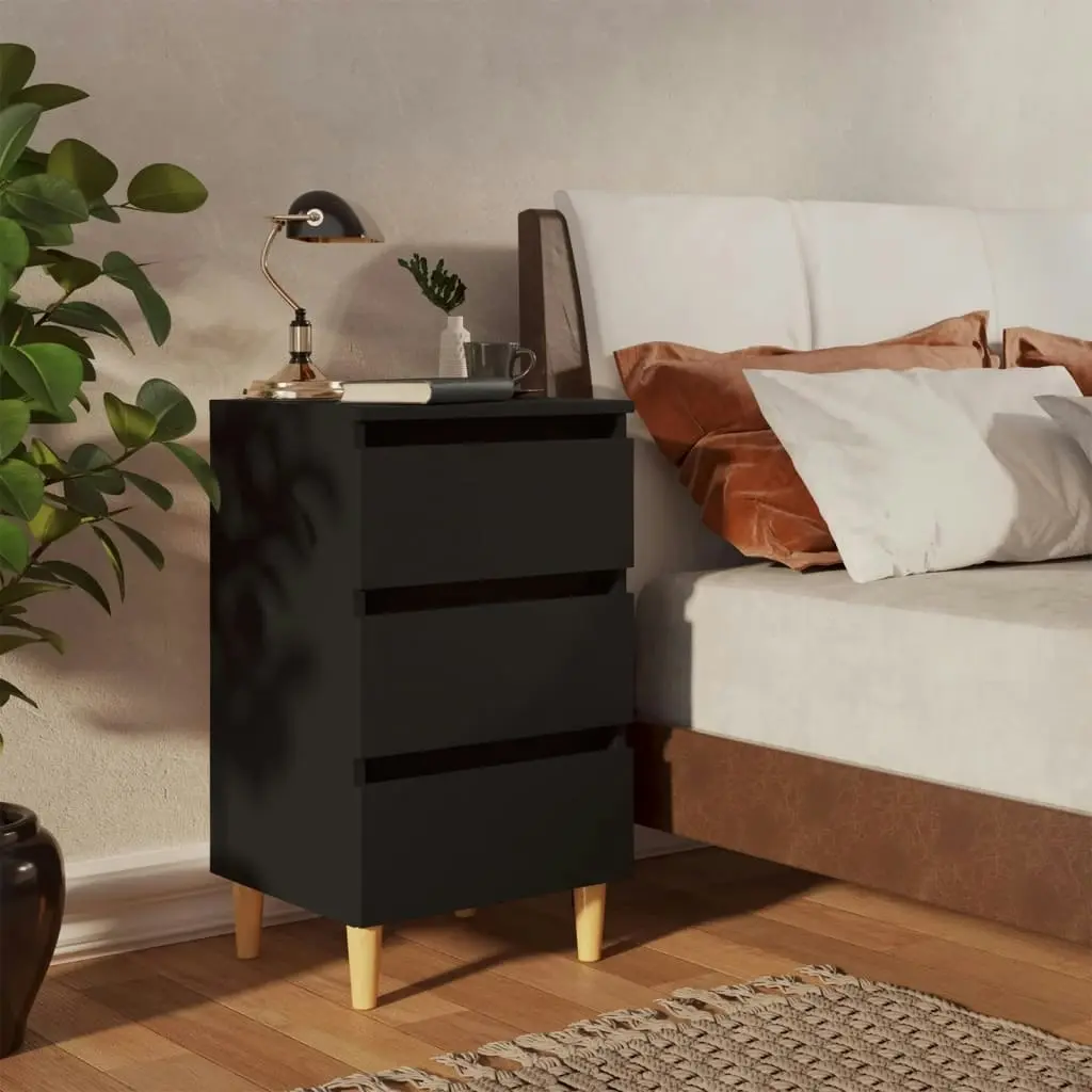 Bed Cabinets with Solid Wood Legs 2 pcs Black 40x35x69 cm 805890