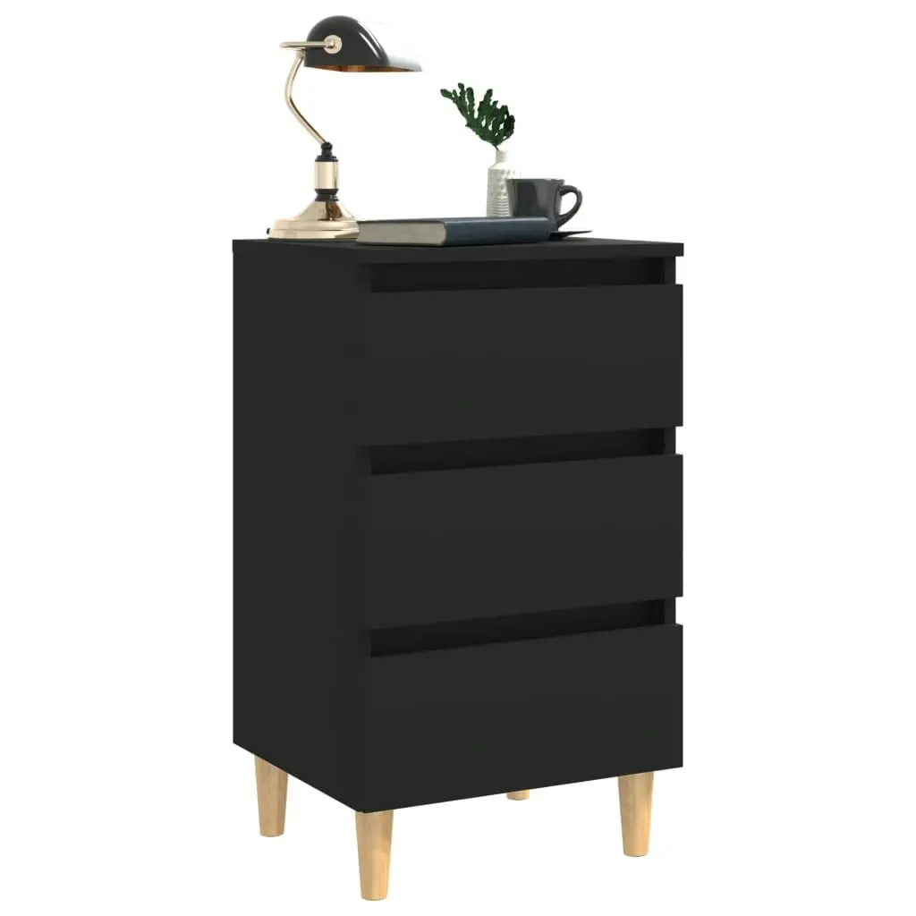 Bed Cabinets with Solid Wood Legs 2 pcs Black 40x35x69 cm 805890