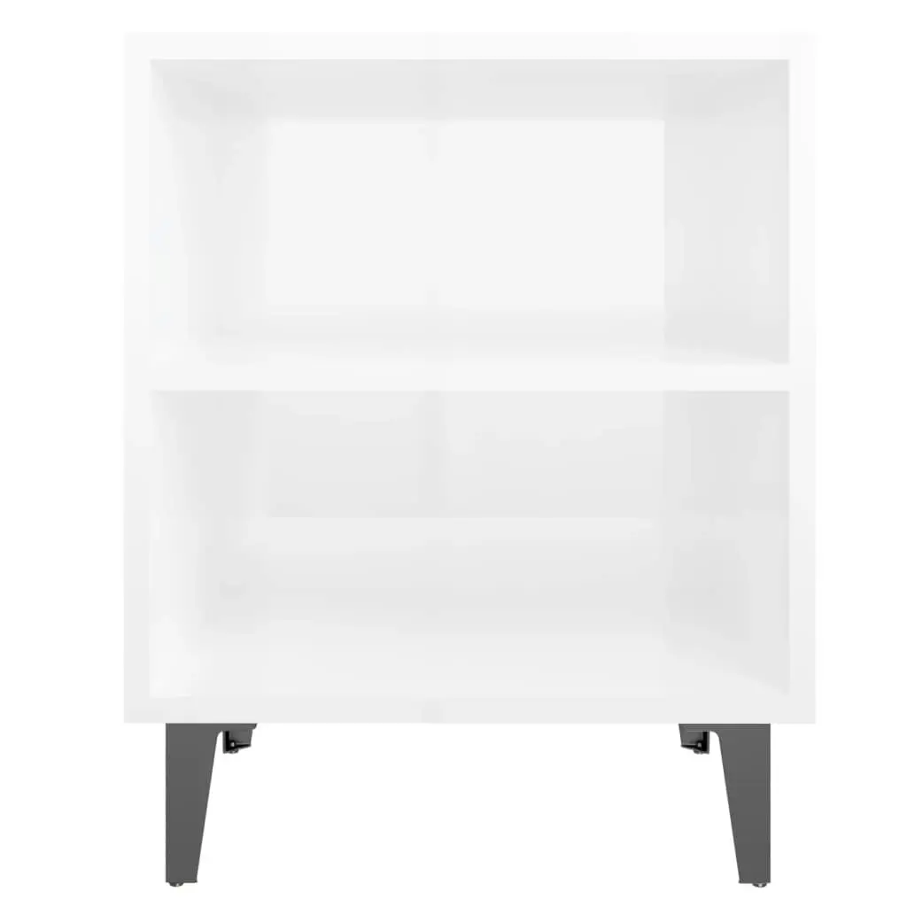 Bed Cabinets with Metal Legs 2 pcs High Gloss White 40x30x50 cm 805810