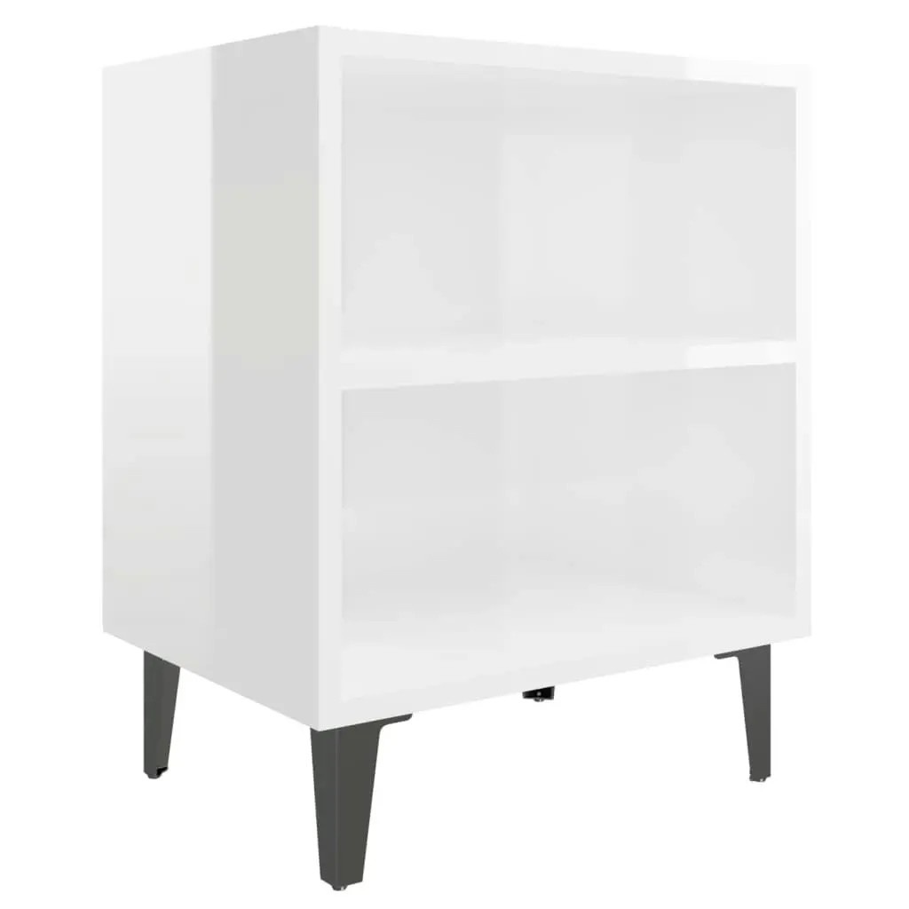 Bed Cabinets with Metal Legs 2 pcs High Gloss White 40x30x50 cm 805810