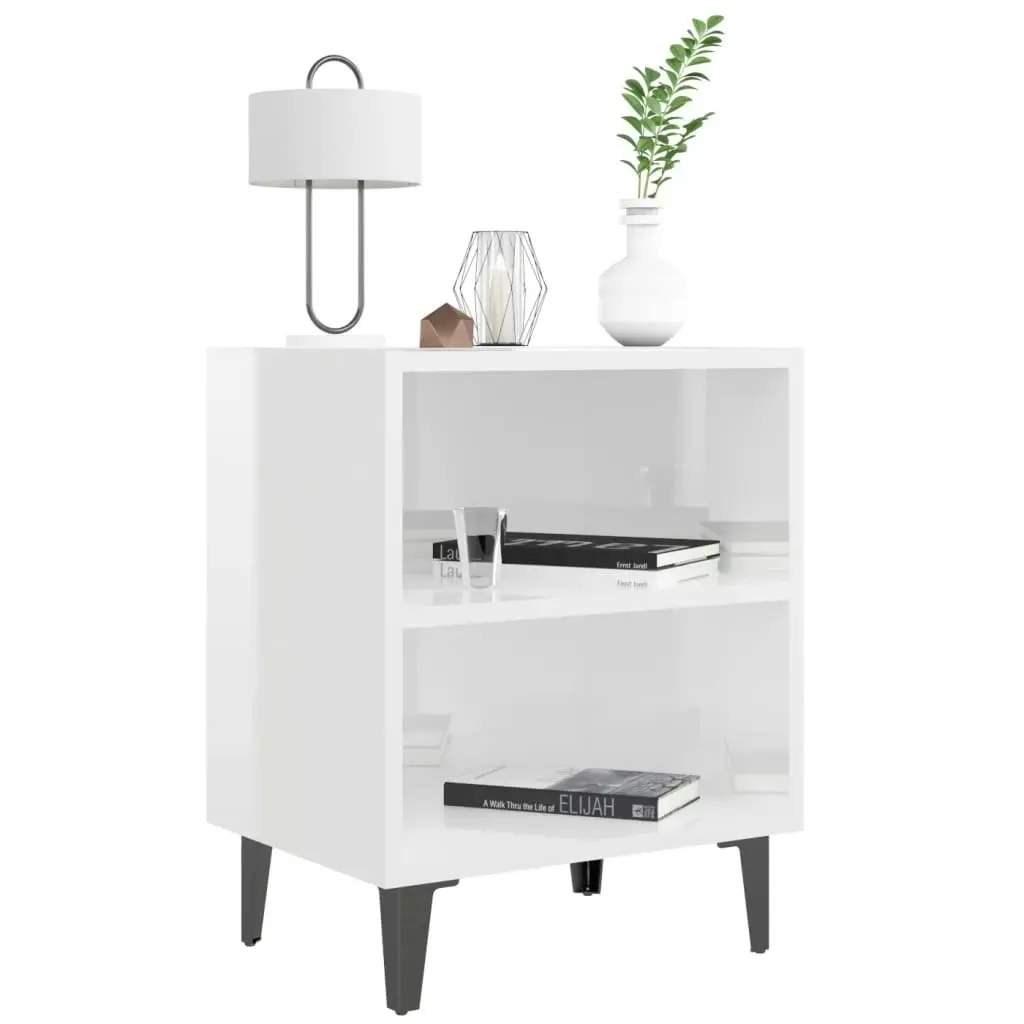 Bed Cabinets with Metal Legs 2 pcs High Gloss White 40x30x50 cm 805810