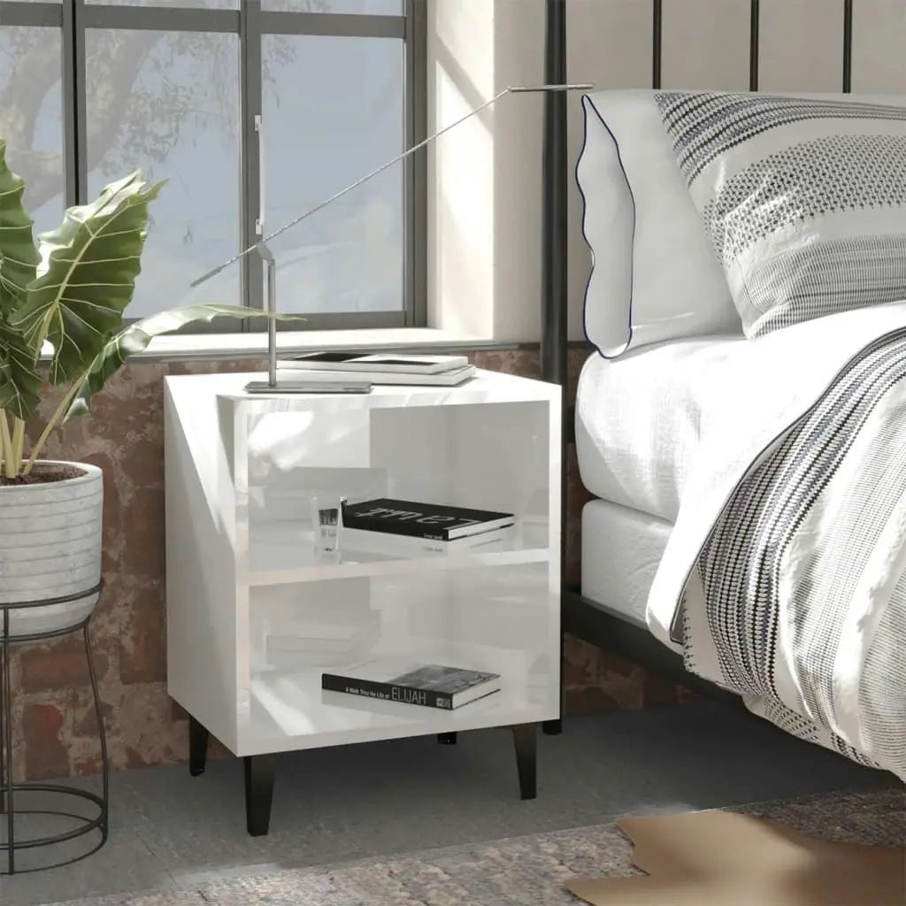 Bed Cabinets with Metal Legs 2 pcs High Gloss White 40x30x50 cm 805810