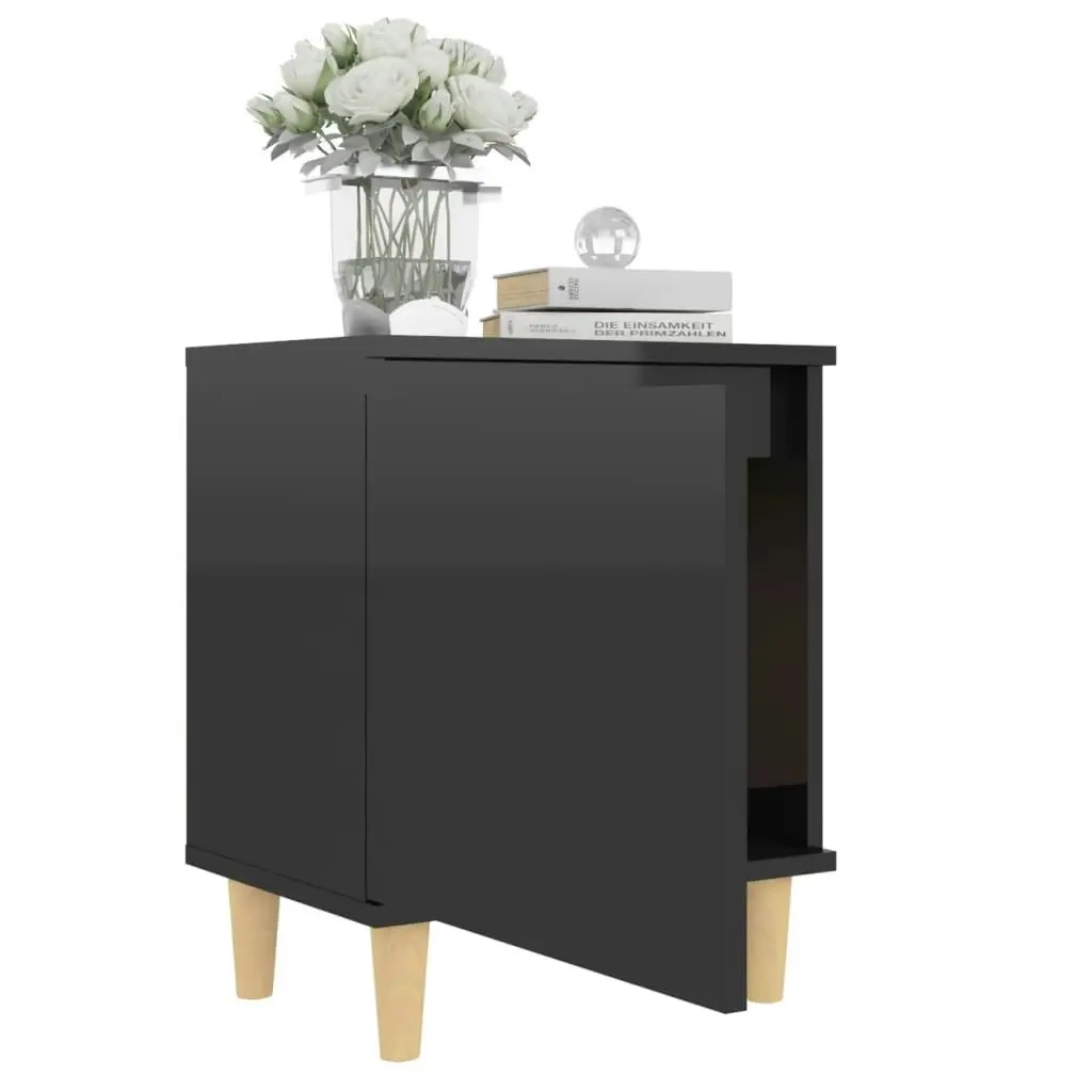 Bed Cabinet with Solid Wood Legs High Gloss Black 40x30x50cm 805829