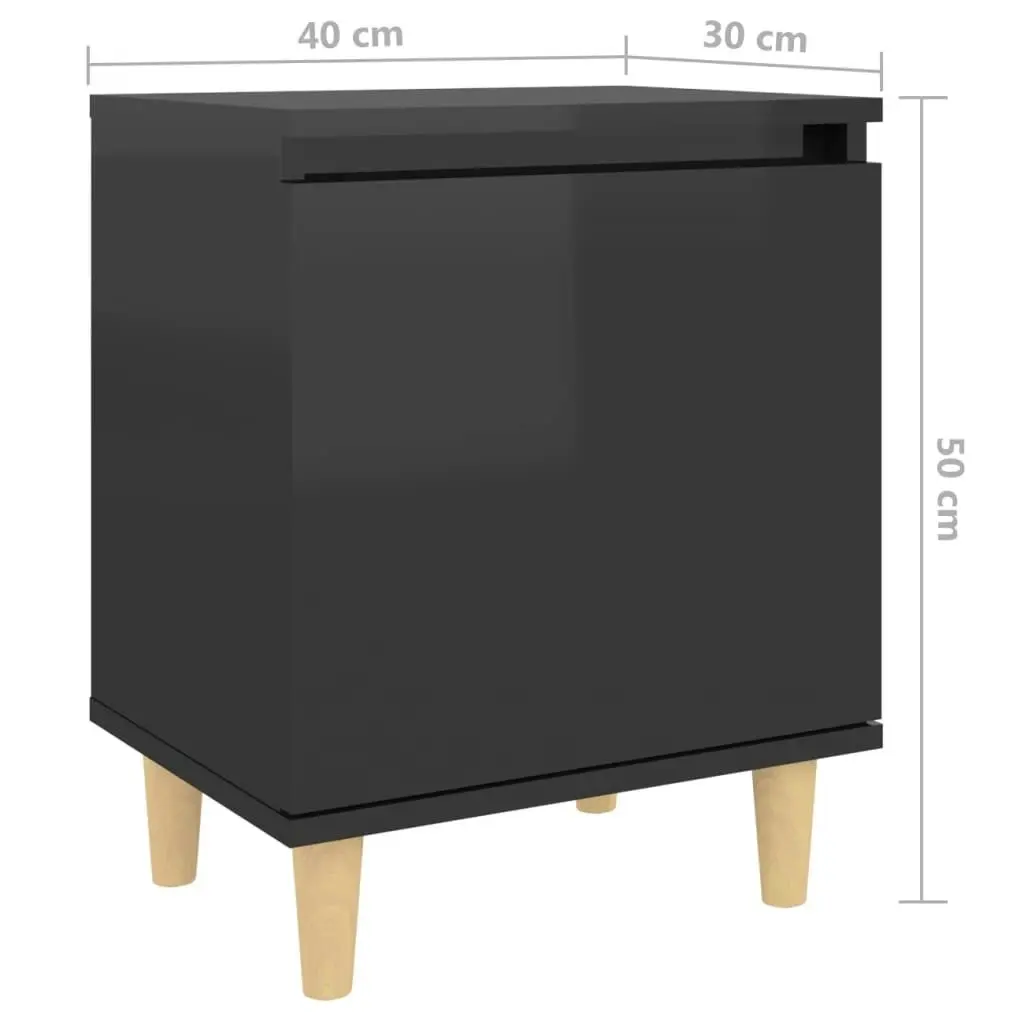 Bed Cabinet with Solid Wood Legs High Gloss Black 40x30x50cm 805829