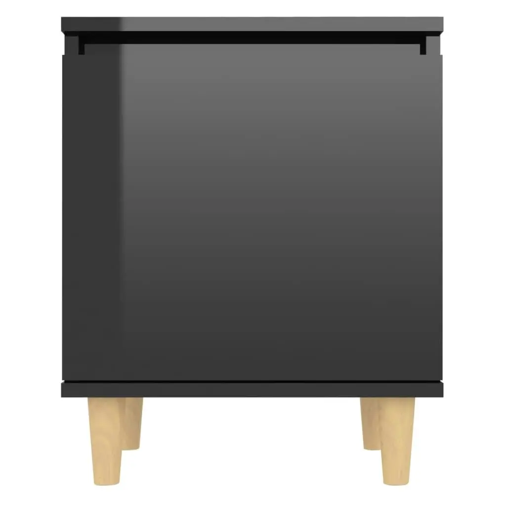 Bed Cabinet with Solid Wood Legs High Gloss Black 40x30x50cm 805829