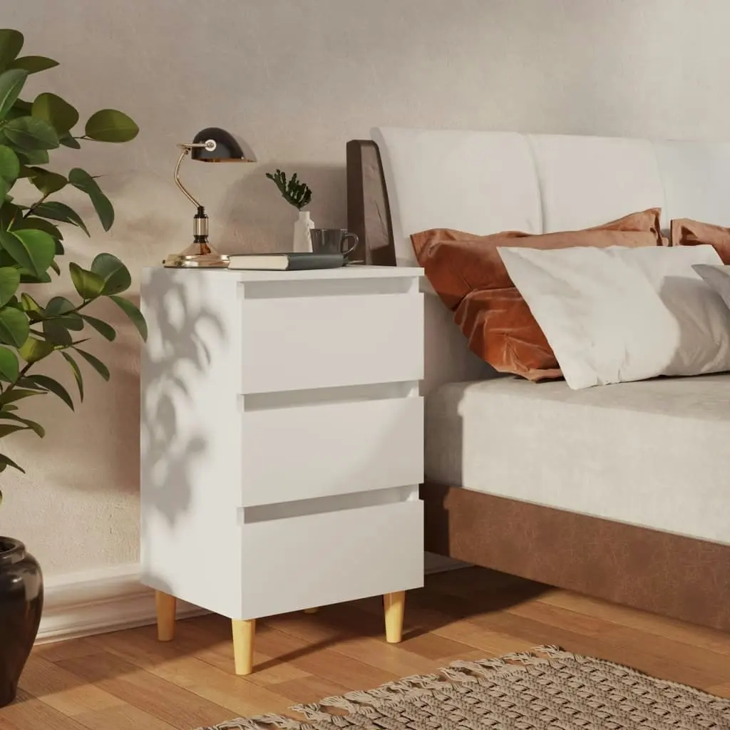 Bed Cabinet with Solid Wood Legs White 40x35x69 cm 805887