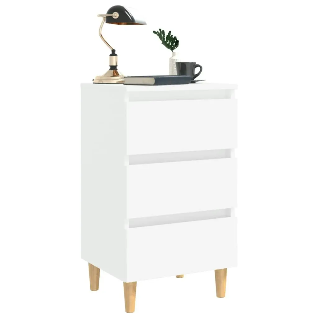 Bed Cabinet with Solid Wood Legs White 40x35x69 cm 805887