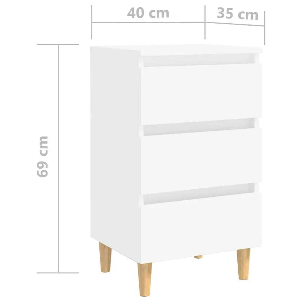 Bed Cabinet with Solid Wood Legs White 40x35x69 cm 805887