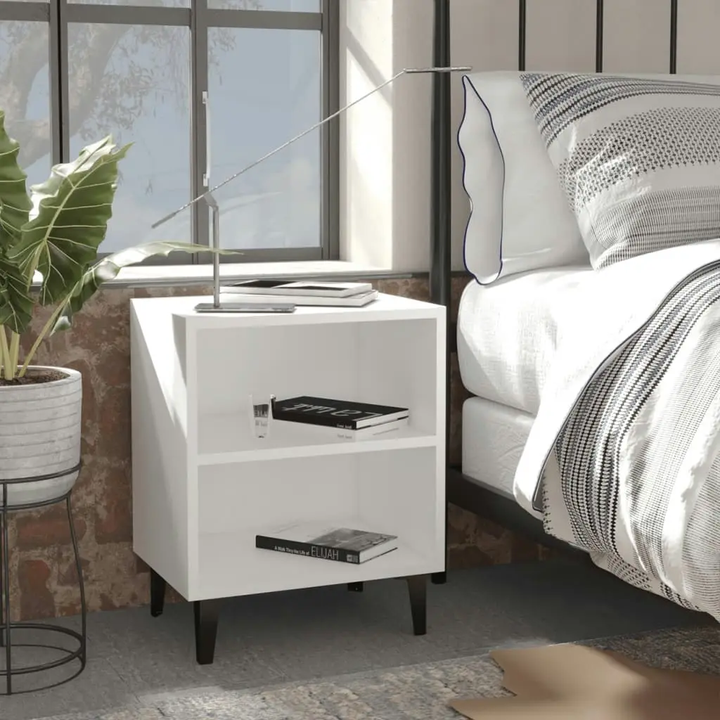 Bed Cabinets with Metal Legs 2 pcs White 40x30x50 cm 805798