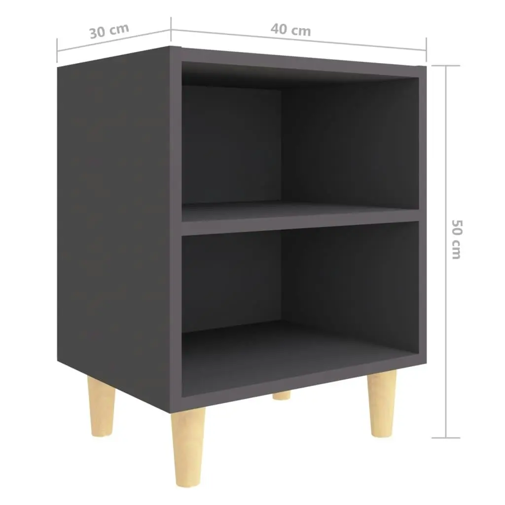 Bed Cabinets with Solid Wood Legs 2 pcs Grey 40x30x50 cm 805784