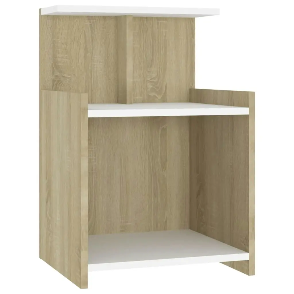 Bed Cabinets 2 pcs White and Sonoma Oak 40x35x60 cm Engineered Wood 806186