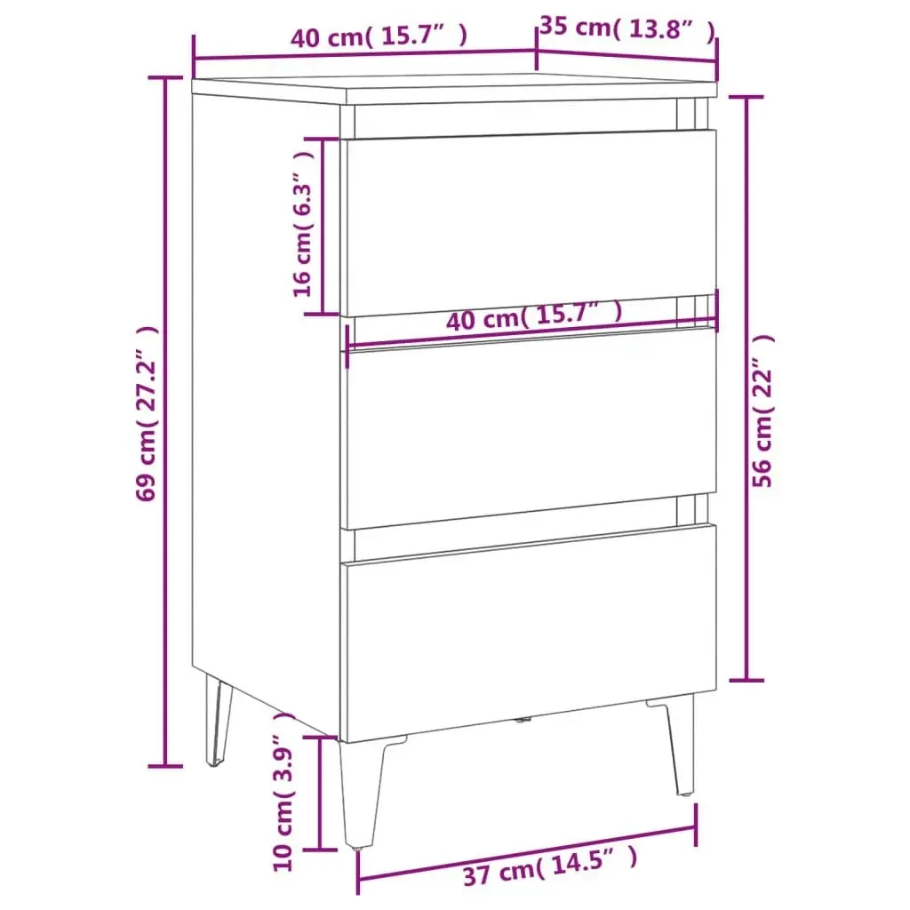 Bed Cabinet with Metal Legs White 40x35x69 cm 805905