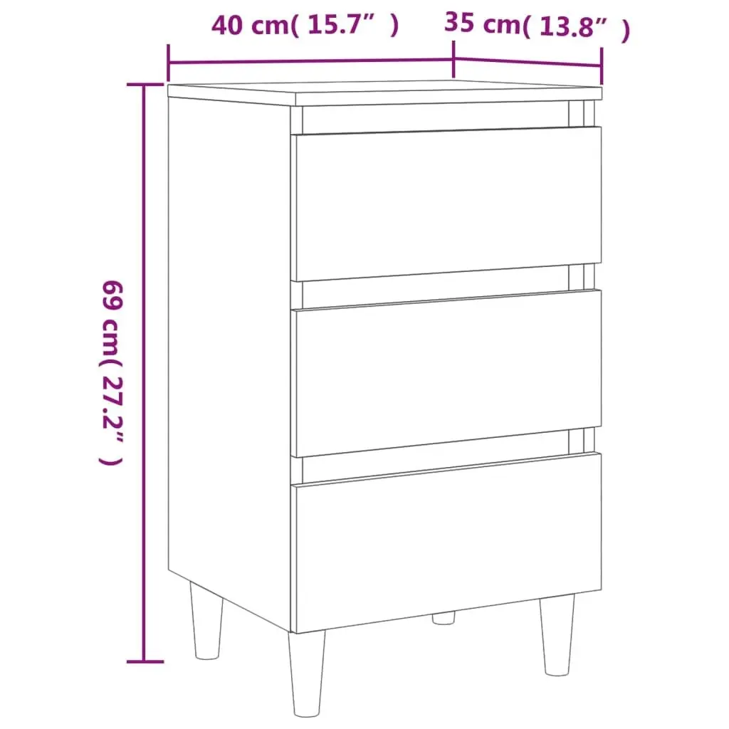 Bed Cabinet with Solid Wood Legs Sonoma Oak 40x35x69 cm 805893