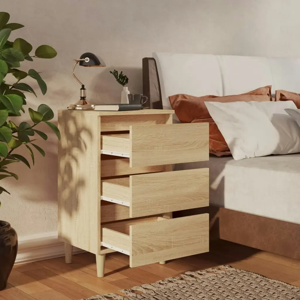 Bed Cabinet with Solid Wood Legs Sonoma Oak 40x35x69 cm 805893